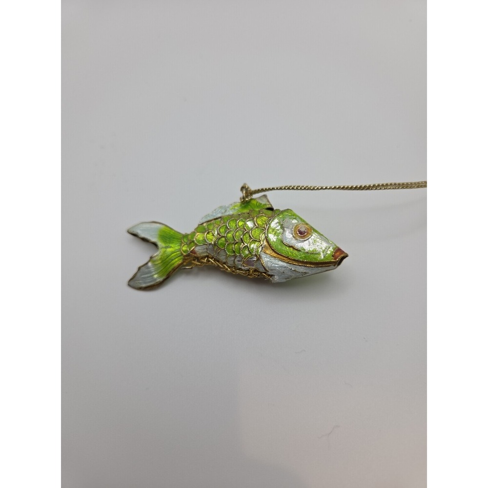 925 Sterling Silver Gold Plated Antique Enamel Chinese Koi Fish Chatelaine Fob